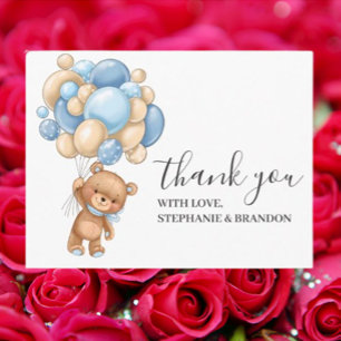 Birthday Teddy Bear Blue Boy Balloons Thank You Postcard