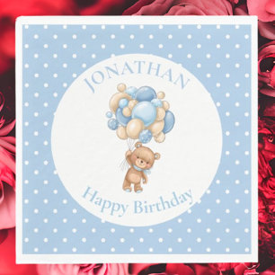 Birthday Teddy Bear Boy Blue Balloons   Napkin