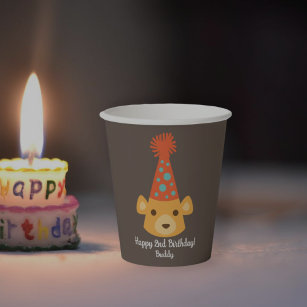 Birthday Teddy Bear Wearing a Party Hat Paper Cups