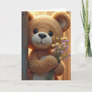 Birthday Teddy Bear With Wildflower Bouquet Card