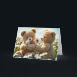 Birthday Teddy Bears In a Field Card<br><div class="desc">Two adorable brown teddy bears sit amidst a field of daisies,  each holding a fluffy dandelion.
The inside text can be changed.</div>