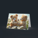 Birthday Teddy Bears In a Field Card<br><div class="desc">Two adorable brown teddy bears sit amidst a field of daisies,  each holding a fluffy dandelion.
The inside text can be changed.</div>