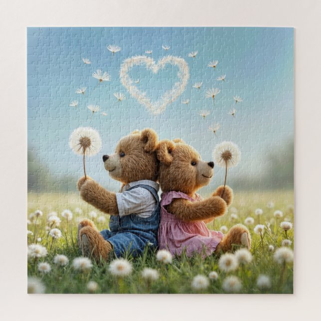 Birthday Teddy Bears With Dandelion Heart Jigsaw Puzzle (Vertical)