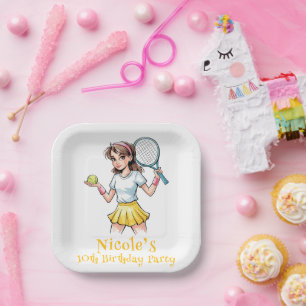 Birthday Tennis Ace Girl Celebration Paper Plate