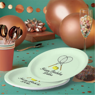 Birthday Tennis Green Sports Paper Plate