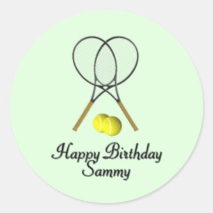 Birthday Tennis Green Sports Personal Name Classic Round Sticker