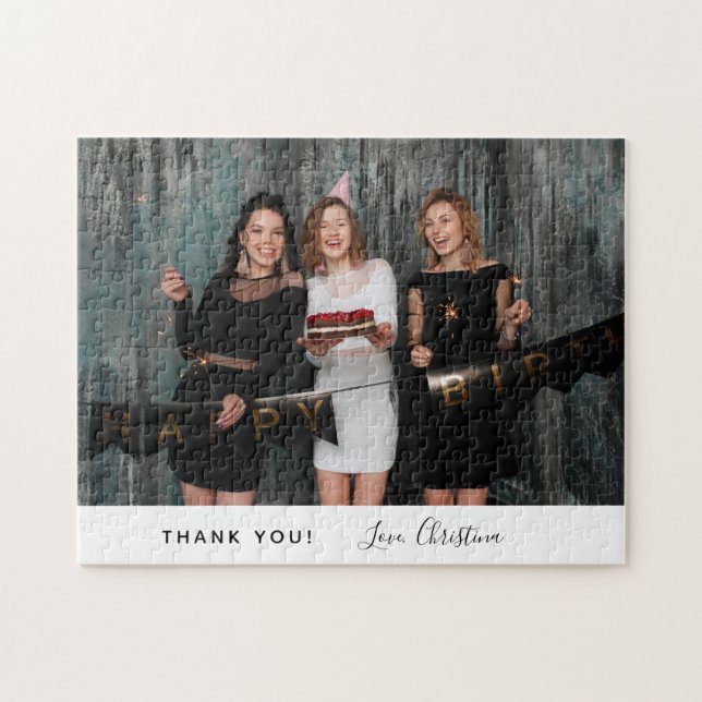Birthday thank you custom photo text jigsaw puzzle (Horizontal)