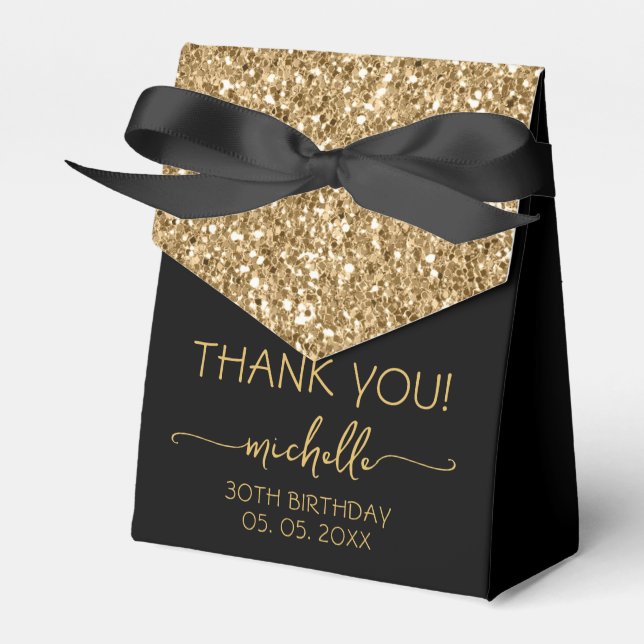Birthday Thank You Gold Glitter Monogram Script  Favor Box (Front Side)
