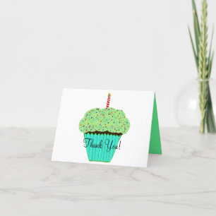 Birthday Thank You Green Cupcake Card