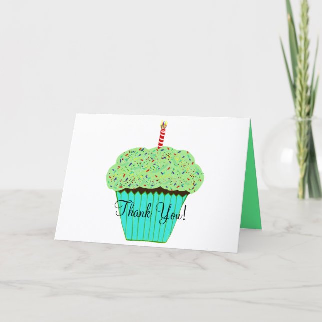 Birthday Thank You Green Cupcake Card (Front)