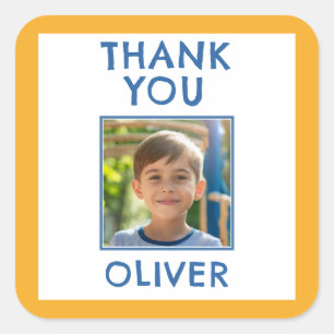 Birthday Thank you Kids Name & Photo  Square Sticker