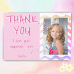Birthday Thank you Kids Photo card Pink Girl<br><div class="desc">Birthday thank you card for girls with photo and text I love your wonderful gift. A cute pink birthday thank you card for your friends and family. Upload your photo and personalize the card with your name and text. The card has colourful stars and waves. The back side is pink....</div>