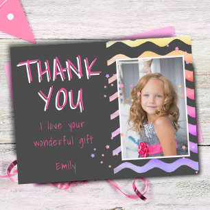 Birthday Thank you Kids Photo Postcard Pink Girl