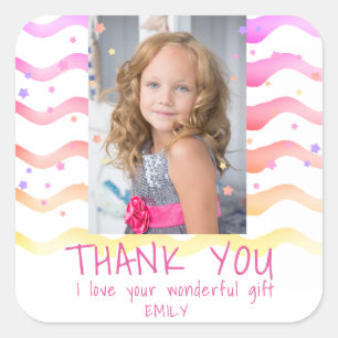 Birthday Thank you Kids Photo Sticker Pink Girl