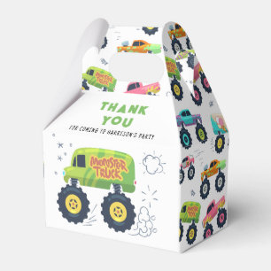 Birthday Thank You Modern Kids Monster Car Trucks Favor Box