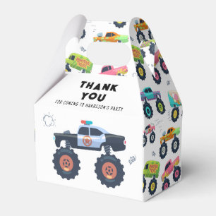 Birthday Thank You Modern Kids Monster Car Trucks Favor Box