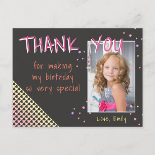 Birthday Thank you Photo card Heart and Stars Girl