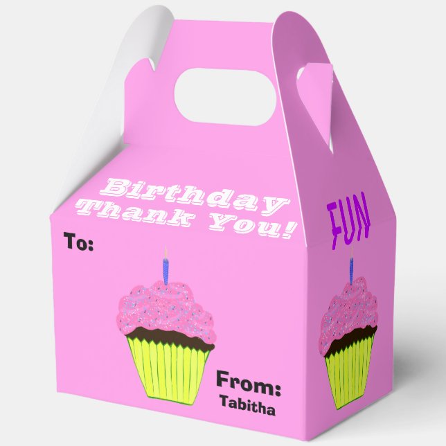 Birthday Thank You Pink Chocolate Cupcakes Favor Box (Back)