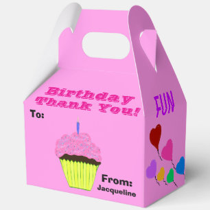 Birthday Thank You Pink Cupcake Hearts Balloons Favor Box