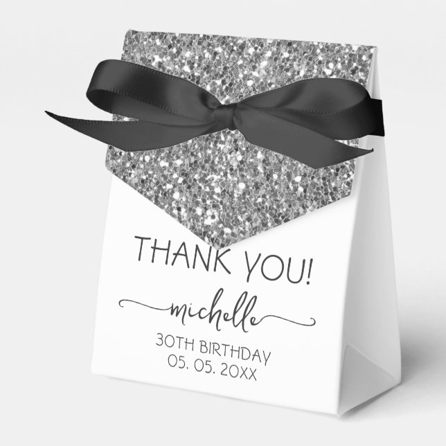 Birthday Thank You Silver Glitter Monogram Script  Favor Box (Front Side)