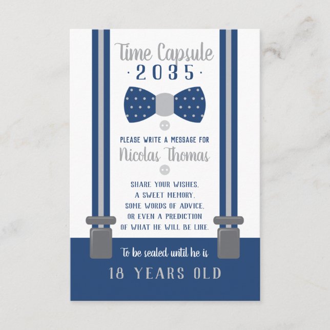 Birthday Time Capsule Card, Navy Blue, Grey Enclosure Card (Front)