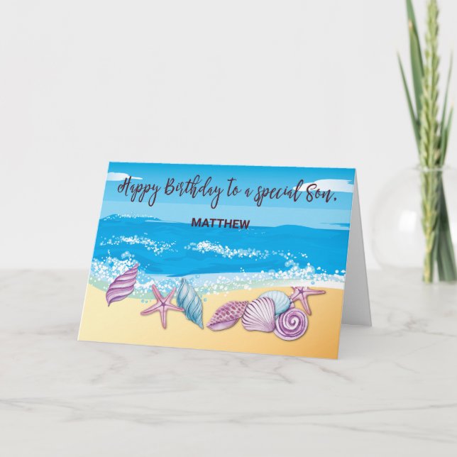 Birthday to Grown Son Personalized With Seashells Card (Front)