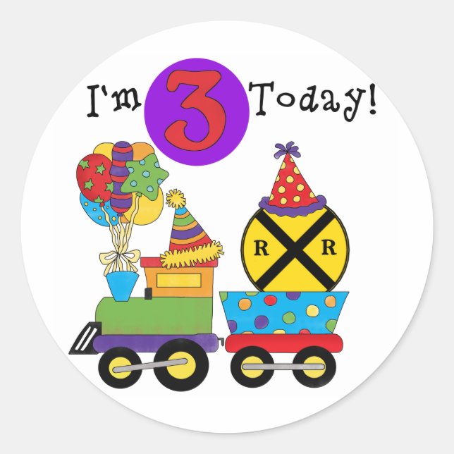 Birthday Train 3rd Birthday Tshirts and Gifts Classic Round Sticker (Front)