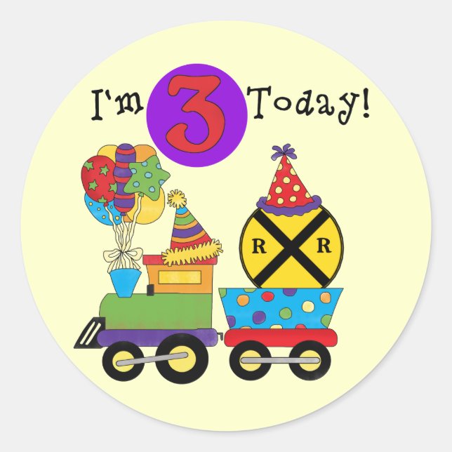 Birthday Train 3rd Birthday Tshirts and Gifts Classic Round Sticker (Front)