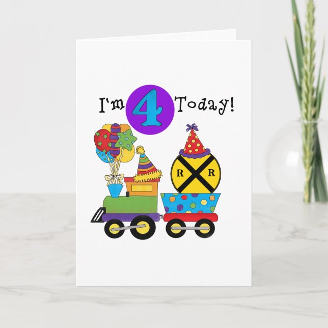 Birthday Train 4th Birthday Tshirts and Gifts Card (Front)
