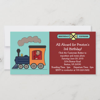 Birthday Train Photo Invitation - Red/Blue