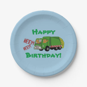 Birthday Trash Truck Paper Plate