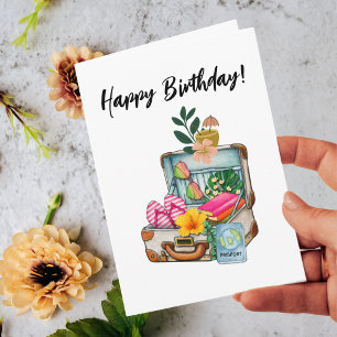 Birthday Travelling Mom Suitcase Fun Cute Photo Card