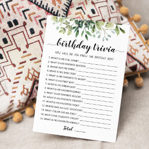 Birthday Trivia editable game Card