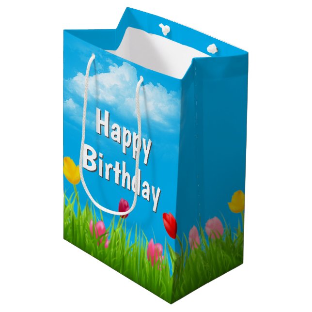 Birthday Tulips Medium Gift Bag (Front Angled)
