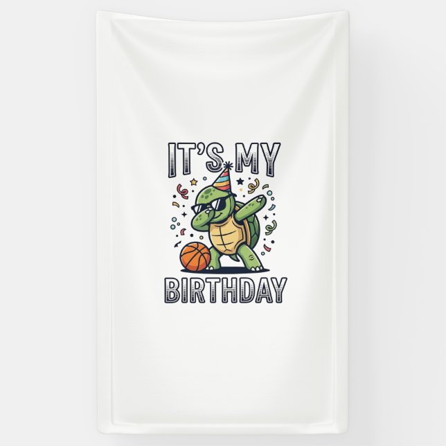 Birthday Turtle Basketball Party Vector Design_1 Banner (Vertical)