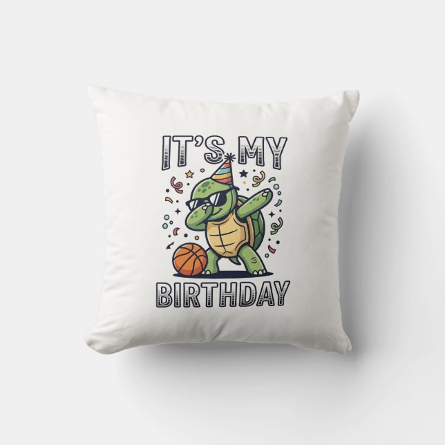 Birthday Turtle Basketball Party Vector Design_1 Throw Pillow (Front)