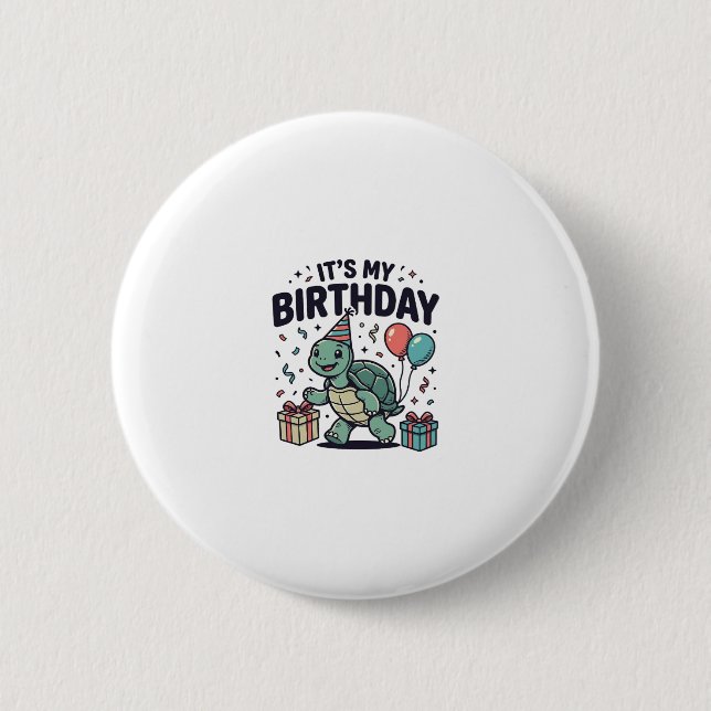 Birthday Turtle Party Vector Design_1 2 Inch Round Button (Front)