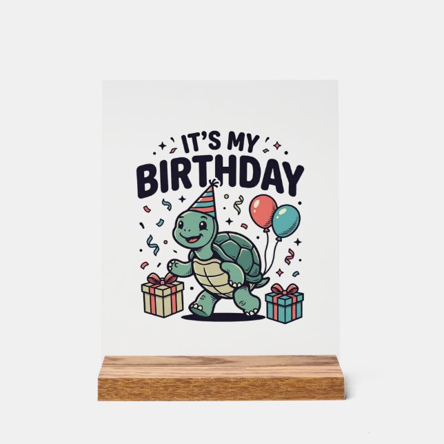 Birthday Turtle Party Vector Design_1 Acrylic Sign (Front)