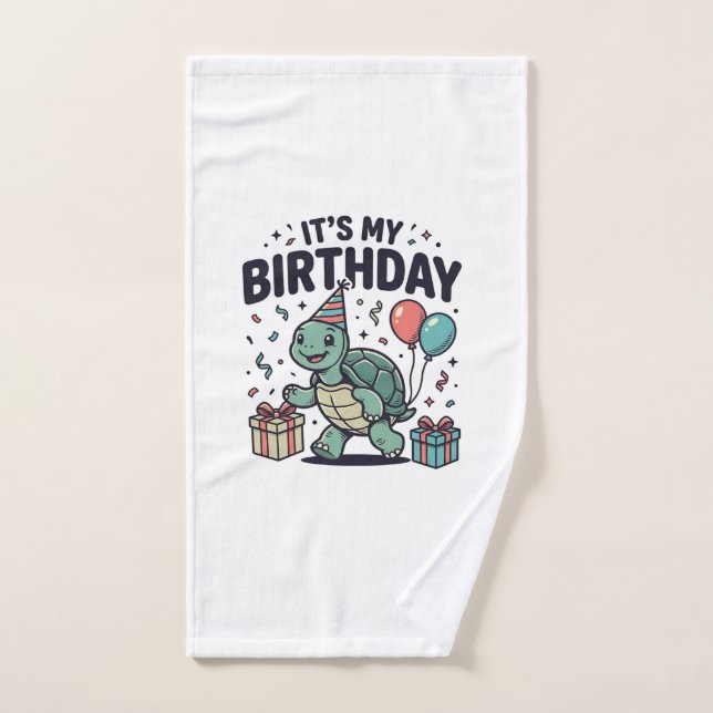 Birthday Turtle Party Vector Design_1 Hand Towel (Hand Towel)
