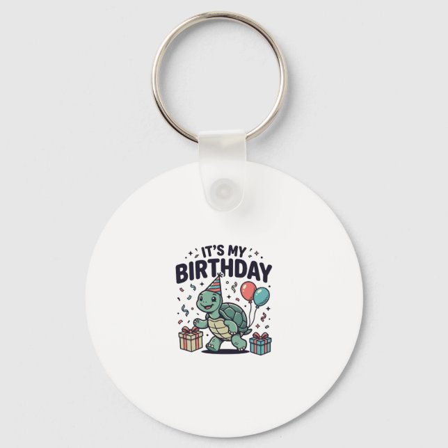 Birthday Turtle Party Vector Design_1 Keychain (Front)
