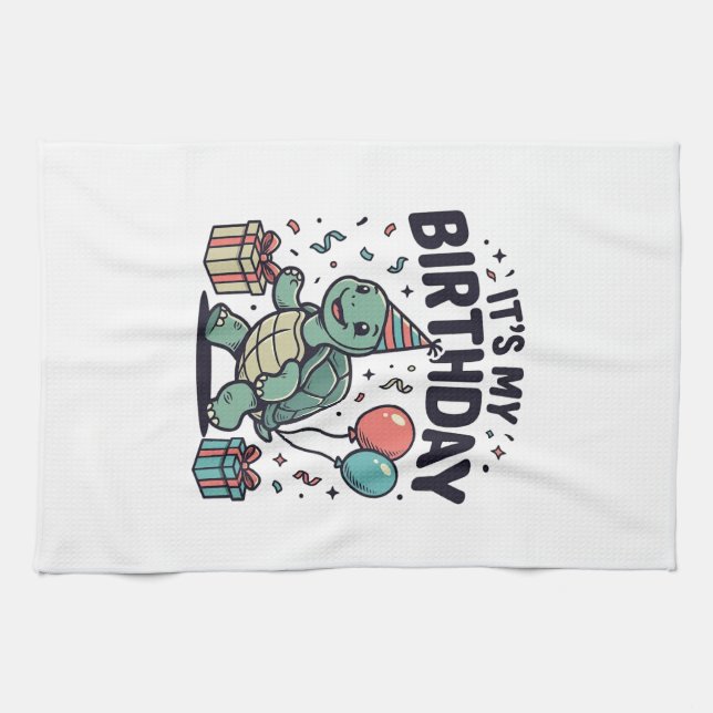 Birthday Turtle Party Vector Design_1 Kitchen Towel (Horizontal)