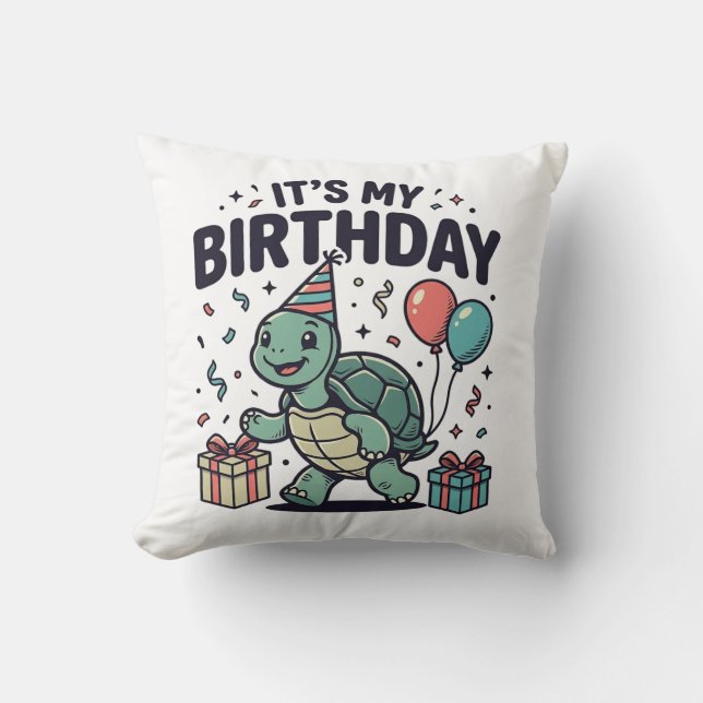 Birthday Turtle Party Vector Design_1 Throw Pillow (Front)