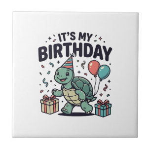 Birthday Turtle Party Vector Design_1 Tile