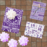 Birthday Typography Purple Any Age Add Kids Name Wrapping Paper Sheet<br><div class="desc">Design your own wrapping paper with name in this cute birthday purple and white typography design for any age where you can easily add your kid's name and age. Created for boys or girls and children or adults of any age, this word cloud style personalized birthday wrapping paper assortment is...</div>