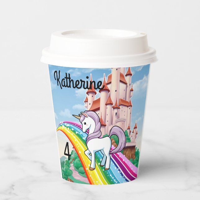 Birthday Unicorn Girl's Name & Age Star Rainbow Paper Cups (Front)