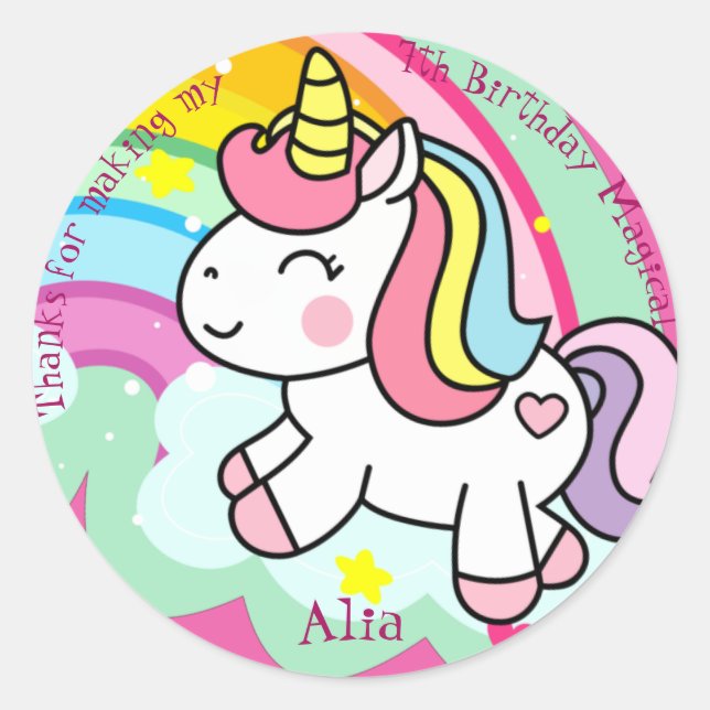 Birthday Unicorn Personalized  Classic Round Sticker (Front)
