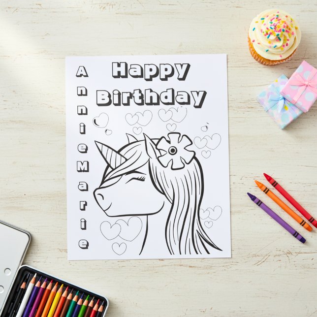 Birthday Unicorn Personalized Colouring Sheet Pape (Birthday Unicorn Personalized Coloring Sheet Paper)
