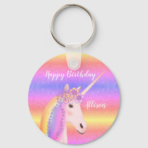 Birthday Unicorn Rainbow Glitter Personalized Keychain