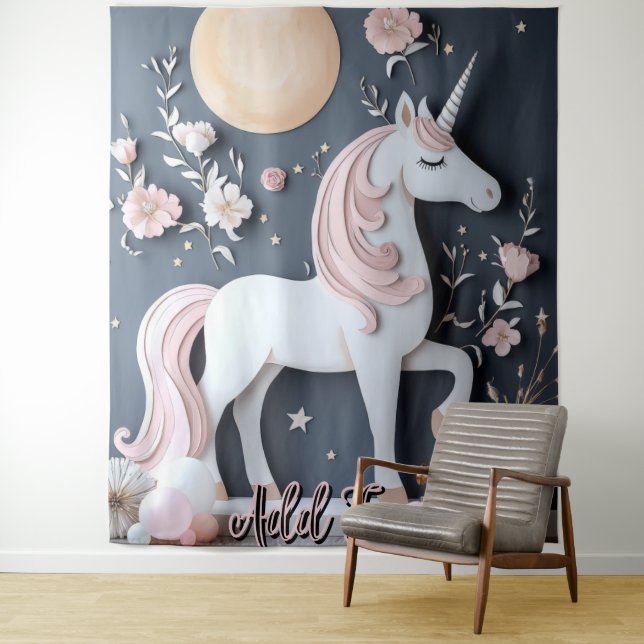 Birthday Unicorn Wall Art Backdrop Banner Tapestry (In Situ)