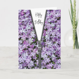Birthday Unzipped Zipper on Purple Phlox Card